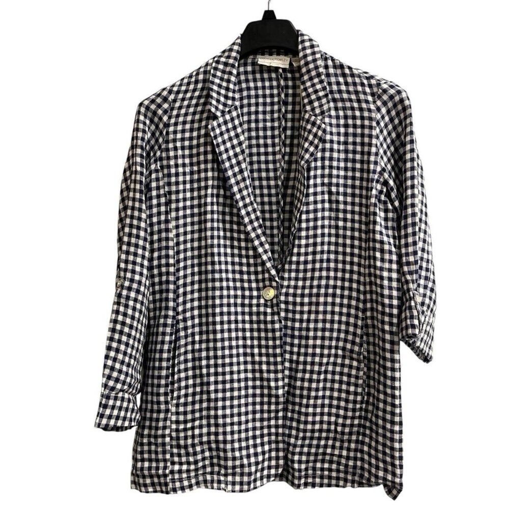 Cynthia Rowley Blazer Blue Gingham Linen Jacket Size M Spring Easter Preppy